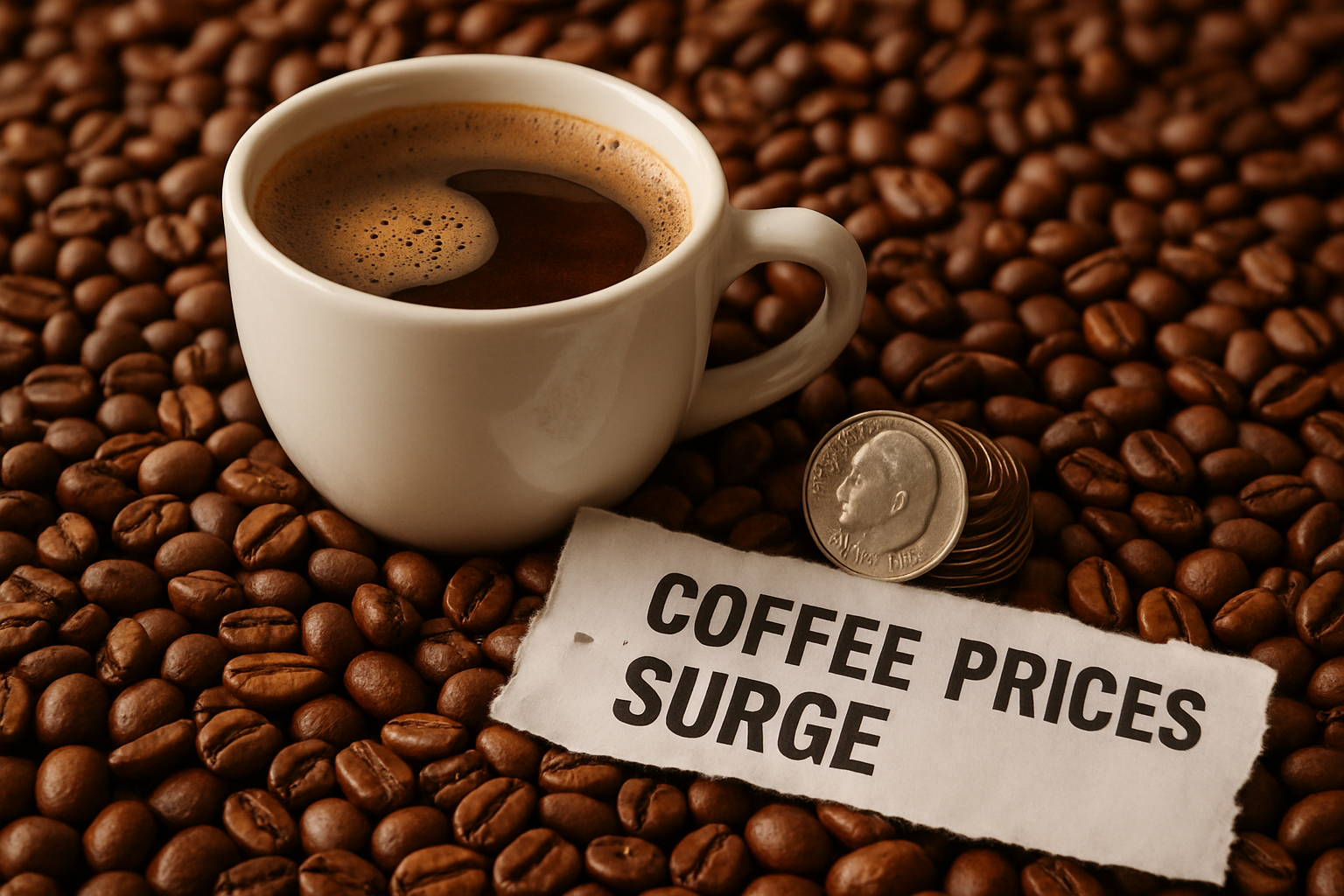 coffee prices surge chart with rising trend and coffee beans