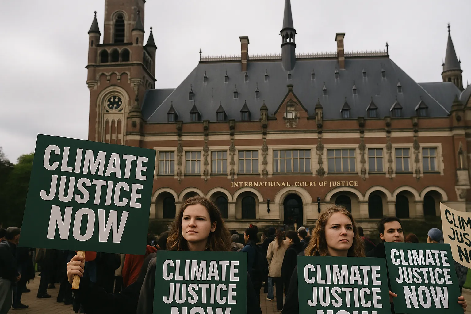 ICJ climate ruling protest in The Hague demanding climate justice
