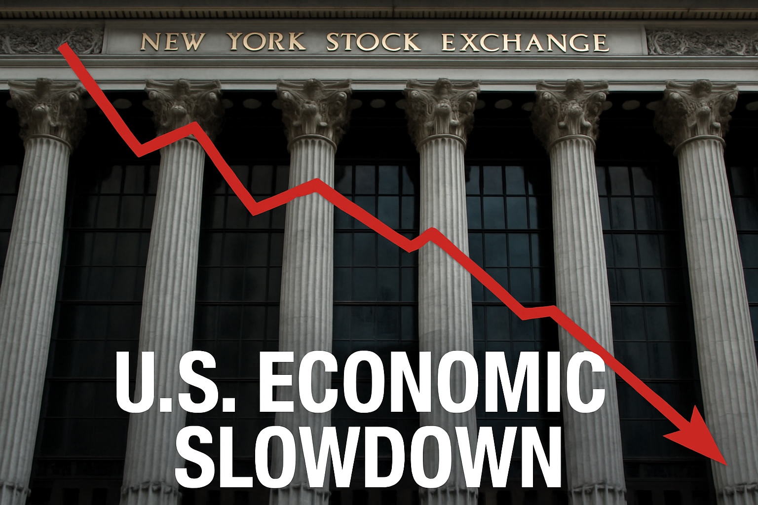 us economic slowdown chart over New York Stock Exchange building